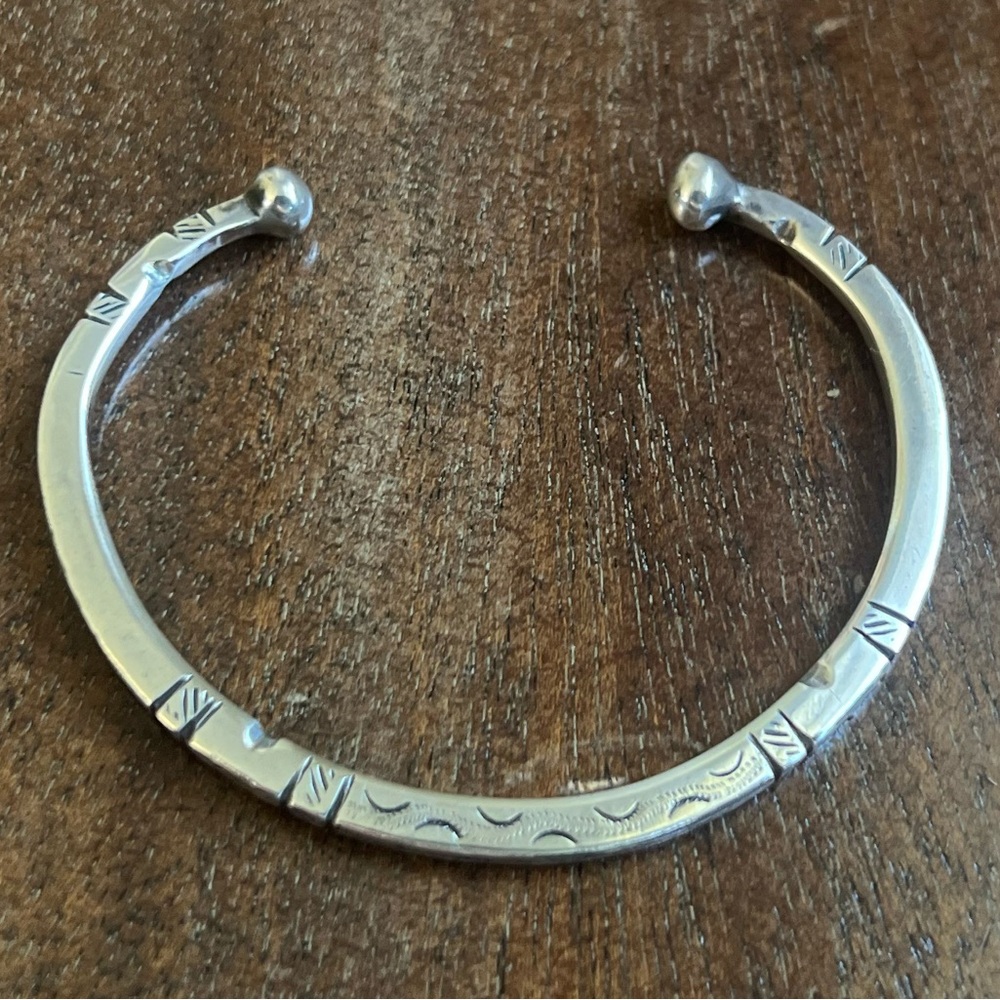 Bali 925 Silver Engraved Stackable Cuff Bracelet - image 2